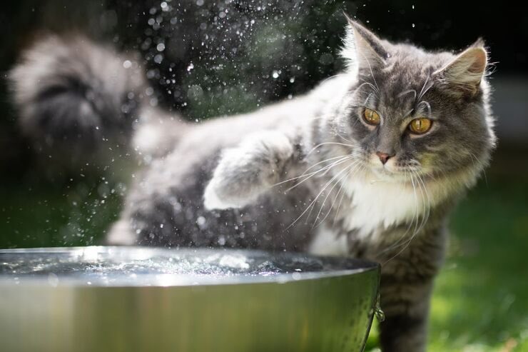 gatto con ciotola acqua