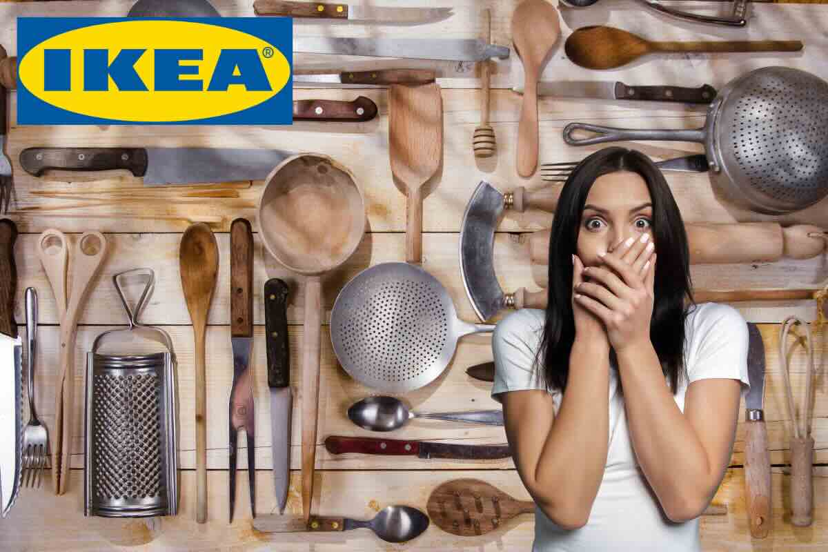 accessori da cucina, donna spaventata, logo ikea