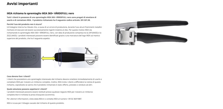 Avviso ritiro accessorio da cucina Ikea