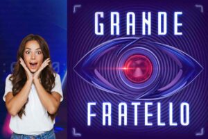logo grande fratello e donna stupita