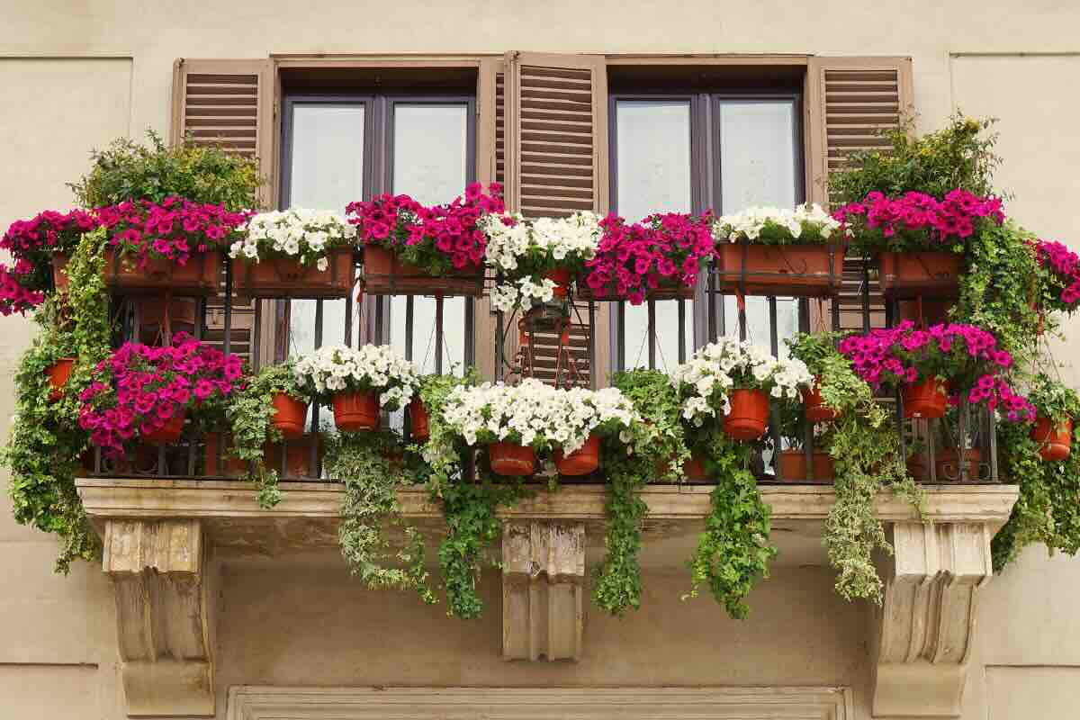 balcone pieno di fiori